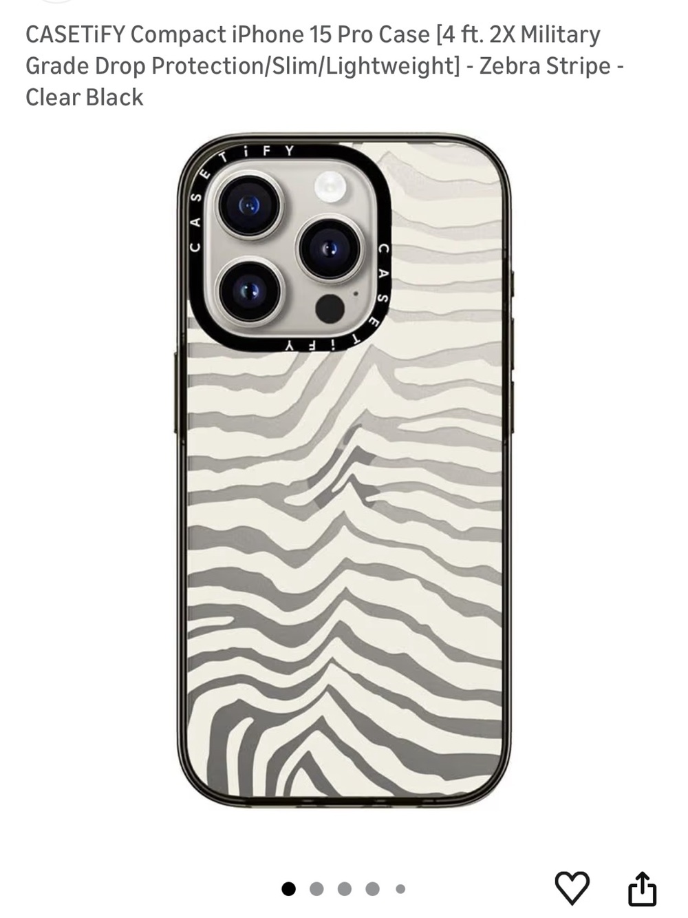 Casetify Black & White Zebra Stripe Compact iPhone Case iPhone 15 pro